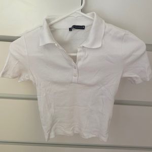 white ribbed cropped polo (5 buttons)